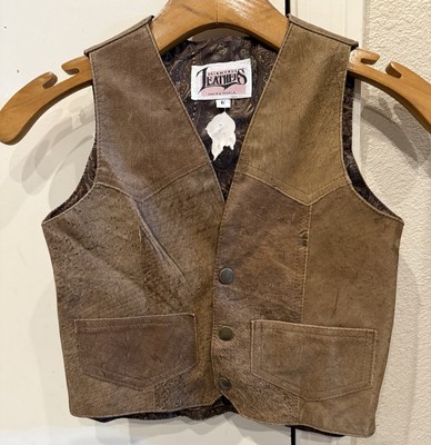 New Diamond Leather Vest Brown Snap Made In USA Youth Size 8