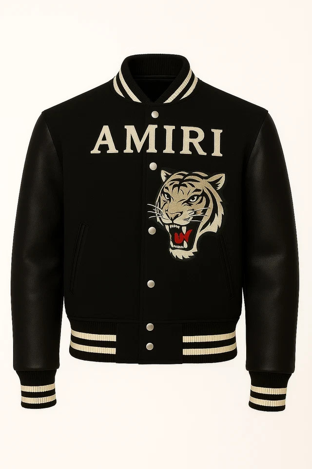 AMIRI スタジャン Lサイズ 虎刺繍 AMIRI Varsity Jacket – Tiger Embroidery, Black Wool & Leather