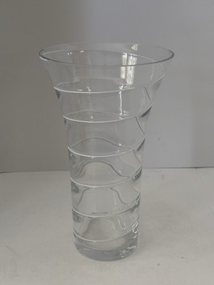 Clear Crystal Vase: White Spiral Design 10 Tall by 6 Inches At Top