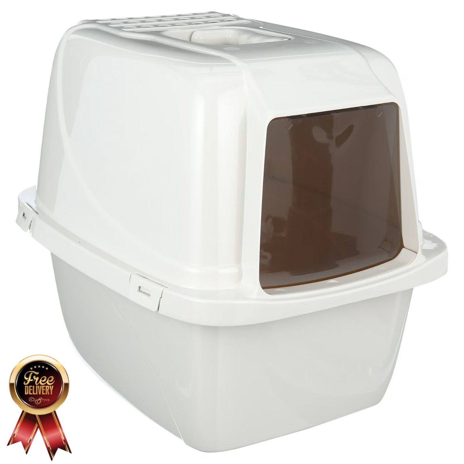 Pets Odor Control Large Enclosed Cat Litter Box, Hooded, Pea
