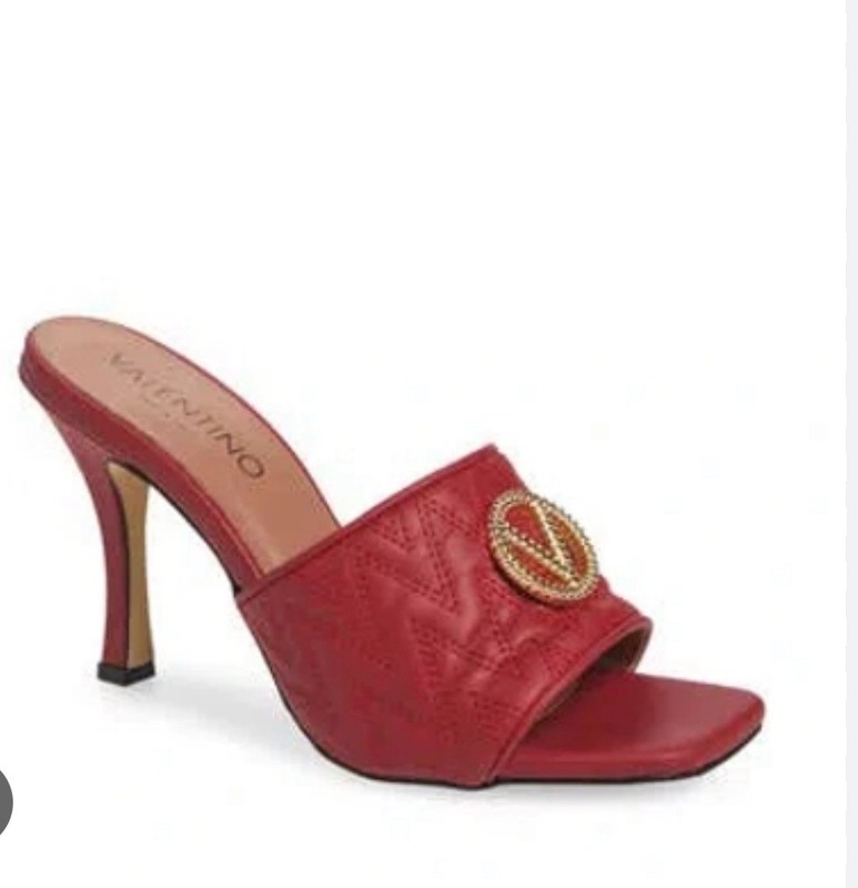 Valentino Venere Logo Quilted Leather Sandals Red Sz 7 New