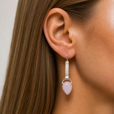 Rose Chalcedony Gemstone 925 Silver Earrings Handmade Everyday Jewelry 2.3''Gifts
