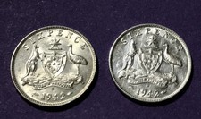 1942 Australia 6 Six Pence Silver Coin (AU)