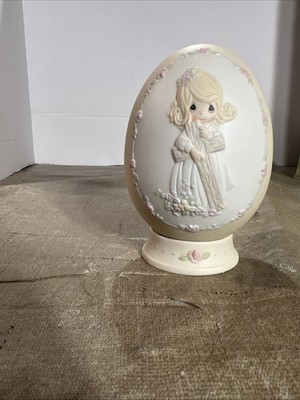 1990 Precious Moments Porcelain Easter CHERISH THE OLD RUGGED CROSS  Egg VTG