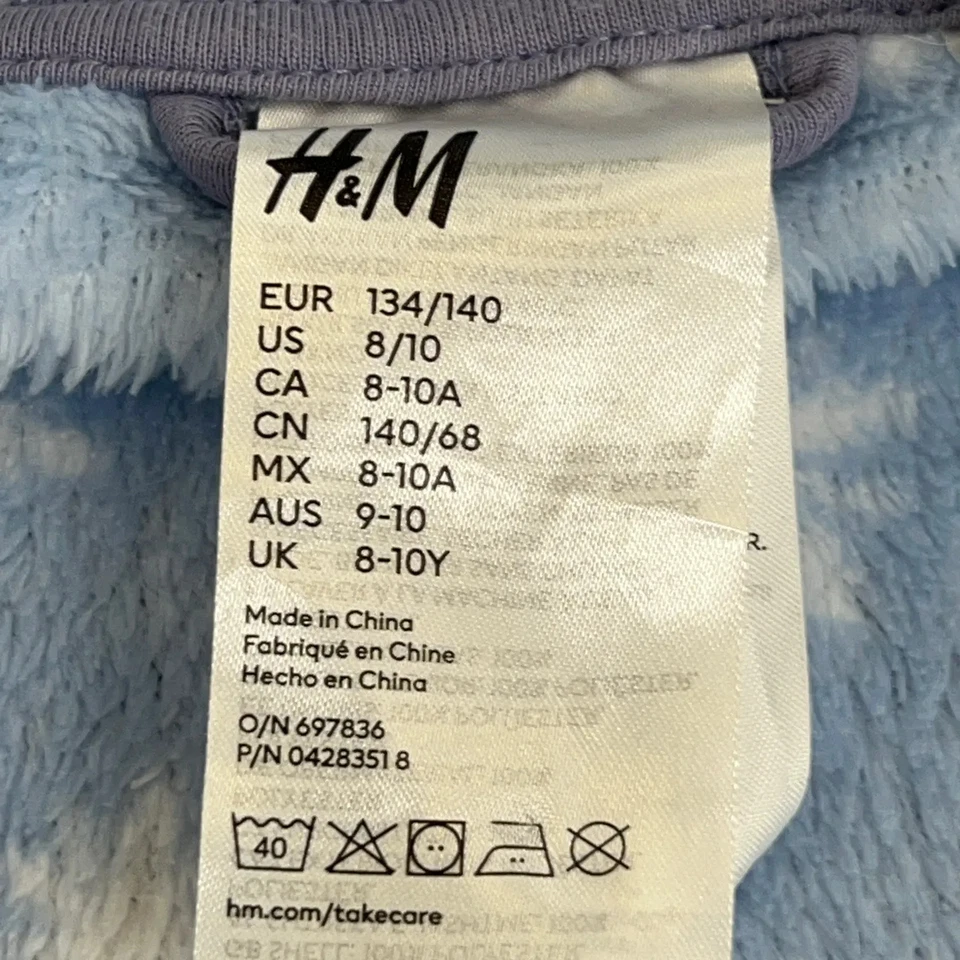 H&M, peignoir, taille : 134/140, bleu/blanc, polyester, imprimé, polaire #uO3 - Photo 3/4