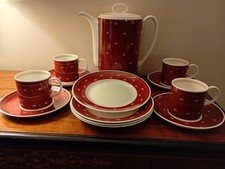 Vintage Bone China Susie Cooper Oxblood Red part Coffee set 1960s Modernist VGC