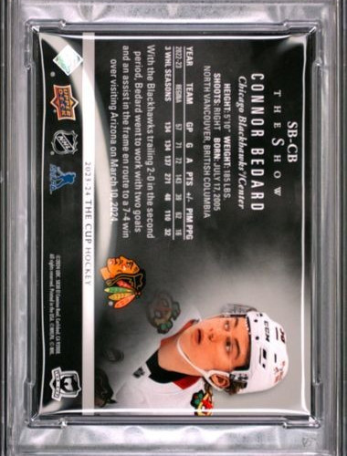 2023 Upper Deck The Cup /99 The Show Black #SB-CB Connor Bedard SSP PSA 6 view 16