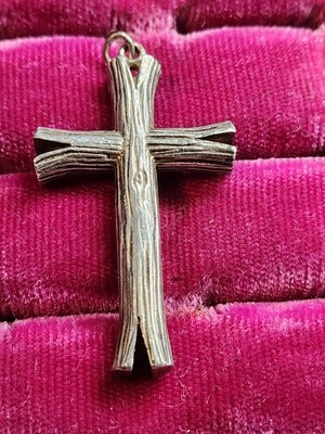 UK HALLMARKED SILVER RUGGED BRANCH CROSS 4.5CM 19G