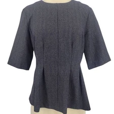 FRNCH Paris Navy Blue Peplum Top With Exposed Back Zip Size Large 