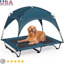 Raised Dog Bed W/ Canopy Large Dog Cot Elevated Cooling Pet Bed Easy Clean New