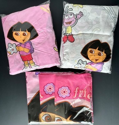 5 pieces! Dora Explorer FULL sheet set + extra Pillow Cases VTG 2003 Viacom NEW