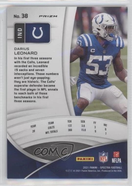 2021 Panini Spectra Neon Blue Prizm /60 Shaquille Leonard Darius Leonard #38 - Image 2 of 2