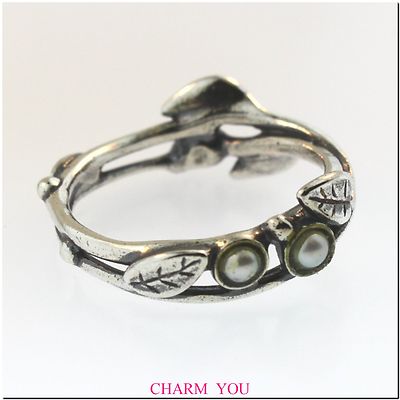 AUTHENTIC TROLLBEADS PEARLS AND LEAVES RING STERLING SILVER