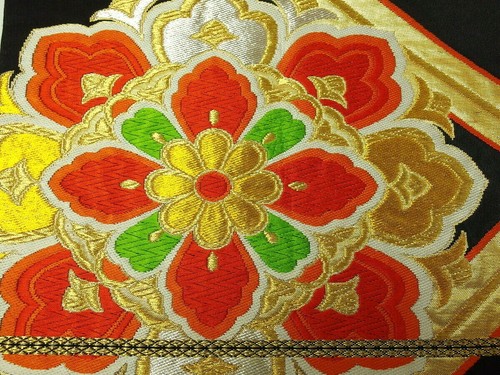 Japanese antique vintage brocade silk Fukuro Obi sash belt Kimono textile chacha - Picture 4 of 5
