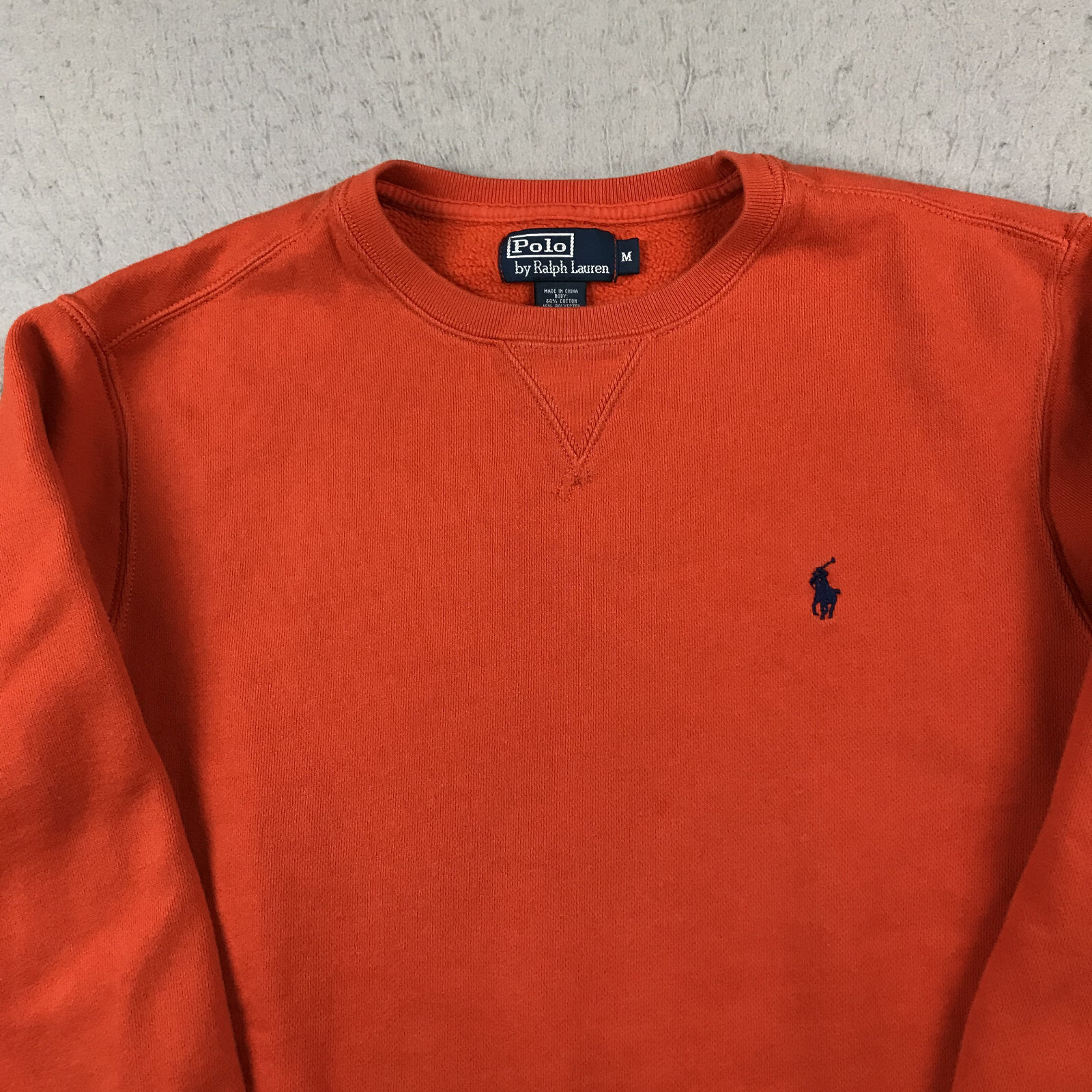 VINTAGE Polo Ralph Lauren felpa uomo arancione medio girocollo pony pile anni 90
