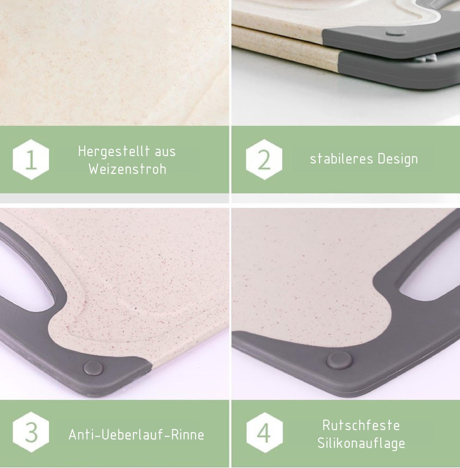 Frühstücksbrettchen 4er Set mit Ständer Schneidebrett Set spülmaschinenfest