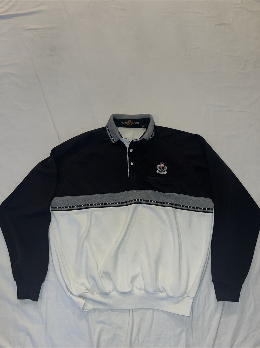 Vintage Alan Sport White/Black 1/4 button Long Sleeve Polo