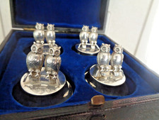 Wow Coffret Argent Sterling Menu Supports H/M 1918 Levi & Salaman - Hiboux