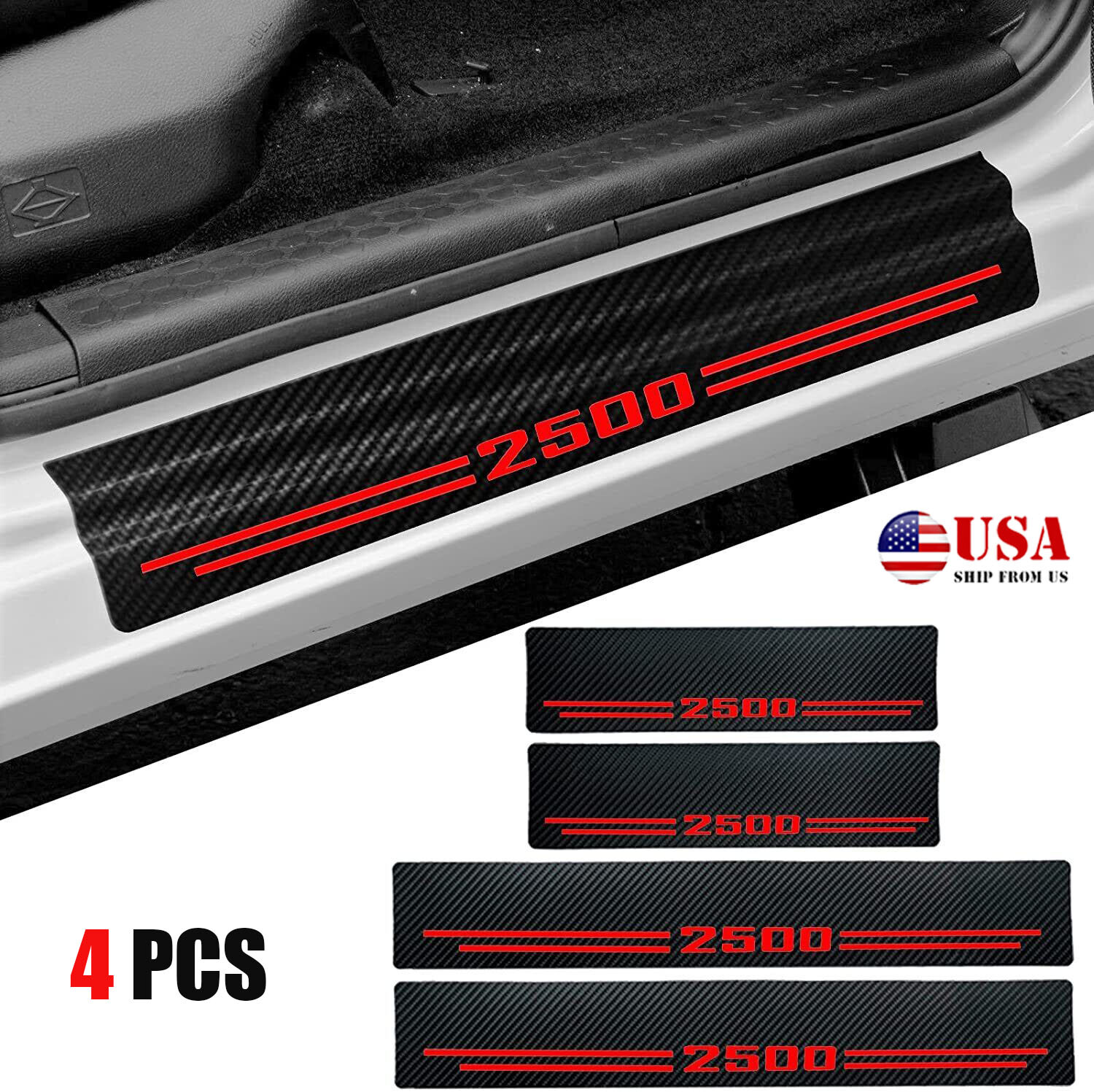 4X Carbon Fiber Door Sill Protector for Chevy Silverado 2500