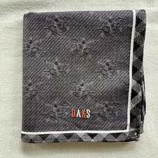Vintage Handkerchief Black Fabric Woven Equestrian Border Plaid Pocket Square 19