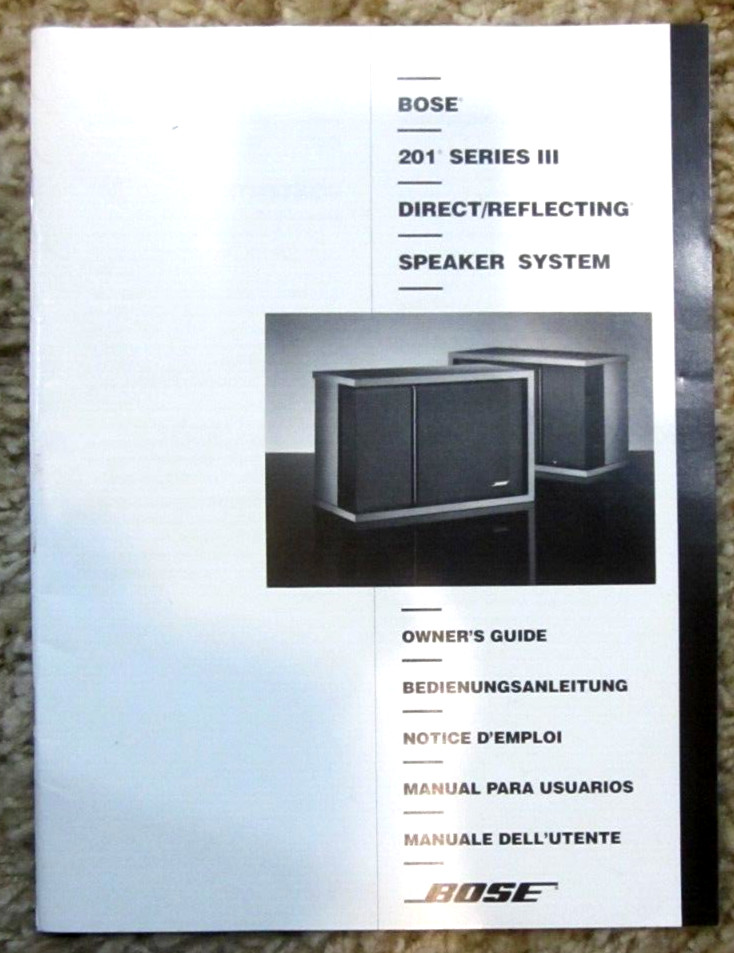 Bose 201 Series III Direct Reflecting Speaker System Owner's Guide, Multi Lang