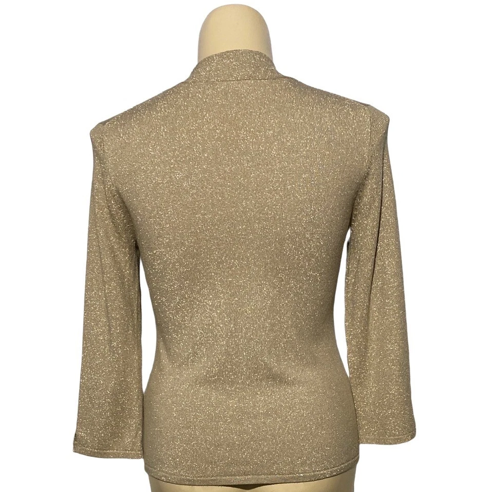 Suéter Cullen GRANDE Dorado Metálico Beige Tejido 3/4 Sl Cuello en V Top Informal Trabajo Foto 4 de 4
