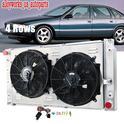 4 Row Radiator+Shroud Fan For 94-96 95 Chevy Caprice Impala Buick Roadmaster 5.7