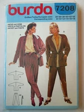 NEW Vintage BURDA Sewing Pattern Jacket Pants Set High Pleated Waist Open 7208