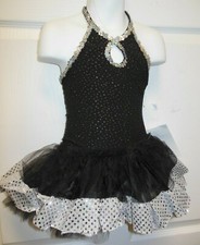 Glittered Black Ballet Leotard and Separate tutu silver hologram trim Small ch