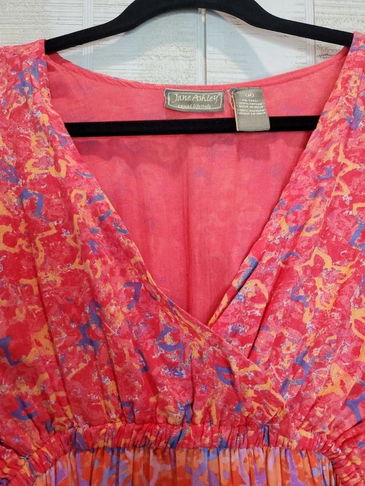 VTG Jane Ashley Dress Sz Cotton Sundress Floral Pink Tiered Cottagecore Prairie - Image 4 of 4