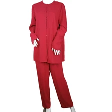 Norton McNaughton Women's 2 Piece Pant Suit Size Medium Red Zampa Tunic Top