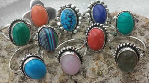 Turquoise & Mix Gemstone 925 Sterling Silver Plated Wholesale Designer Lot Rings - Picture 1 of 4