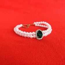 Cat Faux Pearl Chain Necklace Crystal Pendant Decor Pets Accessory Jewelry Cute