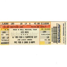 KID ROCK REV RUN PETER WOLF Concert Ticket Stub DETROIT 2/8/00 JOE LOUIS ARENA