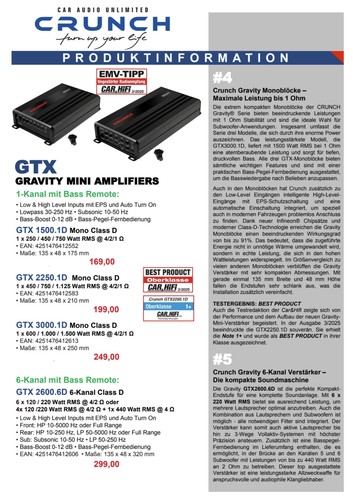 Crunch GTX 2250.1D Digitaler Mono 1-Kanal Verstärker 2250W + Bass Fernbedienung - Bild 4 von 13