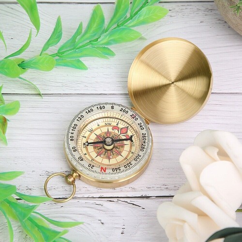Brass Retro Style Pocket Watch Type Luminous Flip Compass with Cover