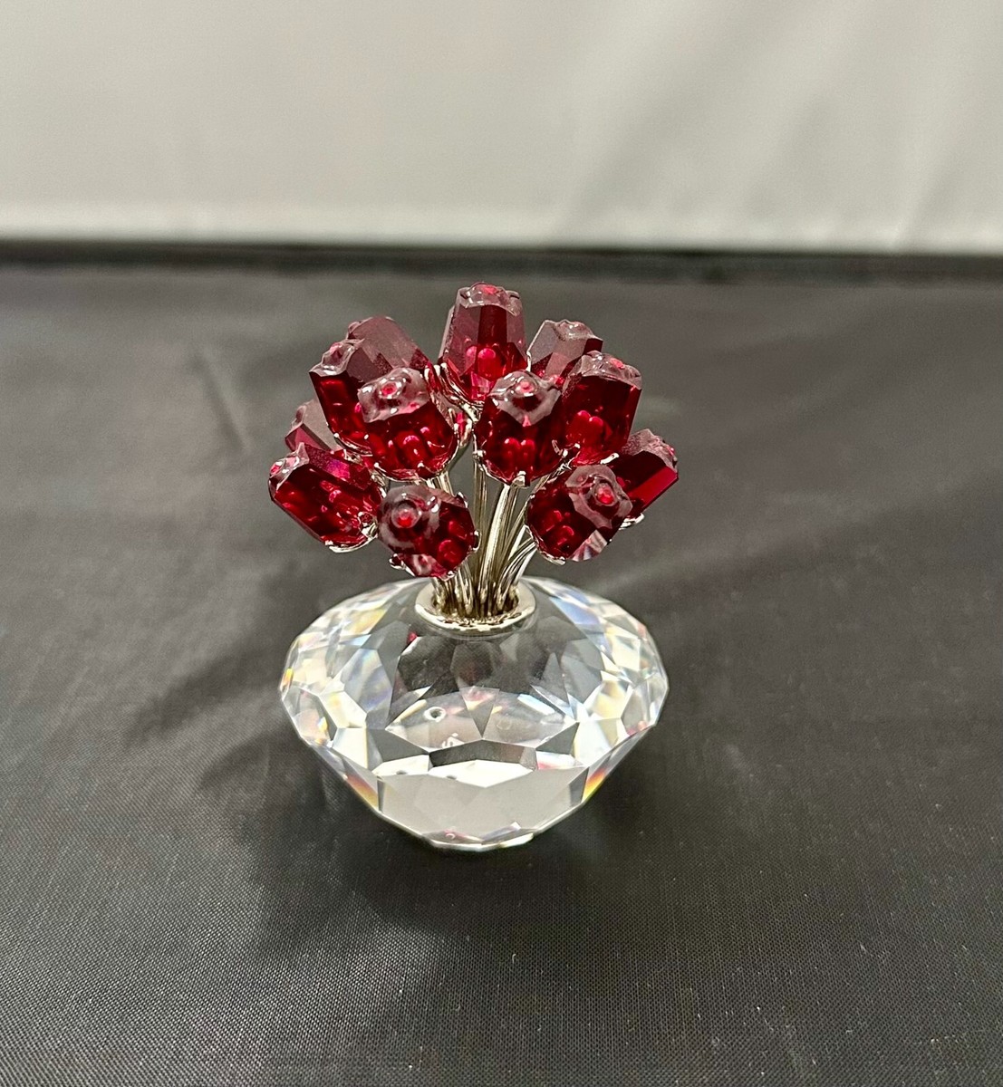 Swarovski Crystal Red Rose Flowers Vase Figurine with Original
