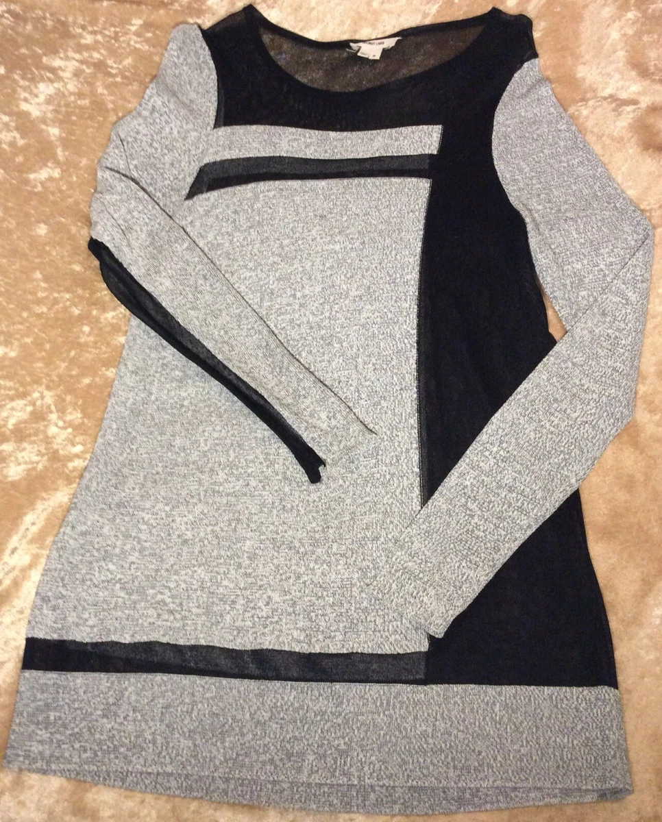 Helmut Lang Long Sleeve Knit Mesh Geometric Block Gray Sweater Dress Adult S