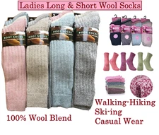 Ladies Long-Short Thermal Boot Socks Walking Hiking Ski Thick Wool Winter Warm