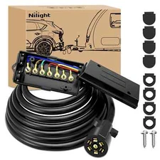 Nilight 16 Feet Heavy Duty 7 Way Inline Trailer Plug with 7 Gang Junction Box