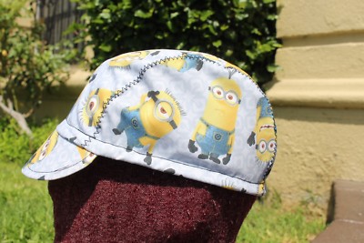 CYCLING CAP MINIONS 100% COTTON  HANDMADE IN USA  ONE SIZE ANY SIZE 