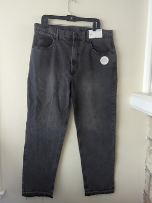 NWT Arizona Grey Wash Baggy Jeans Waist 38  100% Cotton Fray Hem 