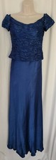 Montage Collection by Mon Cheri Silk Royal Blue Sequins Beads Long Dress Size 8