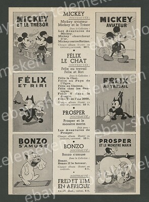 orig. Advertising Comics Mickey Mouse Felix the Cat Bonzo Boxer Dog Disney France 1934