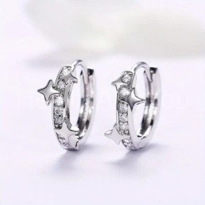 Authentic 1ct Round Cut Moissanite Constellation Star Hoop Earrings 14K White Gold Plated