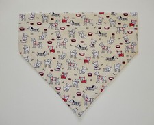 TINY WHITE DOGS ON CREAM BACKGROUND DOG SCARF/BANDANA--S, M, L
