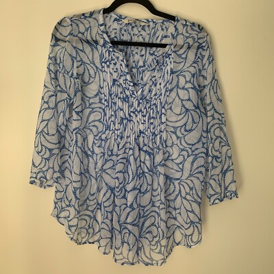 Paradigma Blouse Women smissing Size PP 19.5  L25.5  Sheer Print 3/4 Sleeve