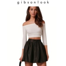 NWT New Gibsonlook Satin Pleated Box Mini Skirt Black Size M