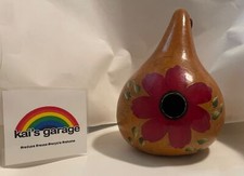 Handpainted Gourd Birdhouse Flower Signed Rosanna 2016