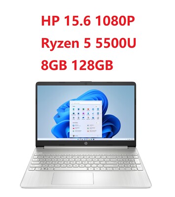 New HP 15z-ef2000 Laptop 15.6'' 1080P AMD Ryzen 5 5500U 8GB 128GB SSD Silver